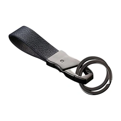 Image of Cerbery® Elegant Leather Keyring with Rings and Gift Box Keychain Key Holder car Photo Engraving Ring Ladies Men (Black)