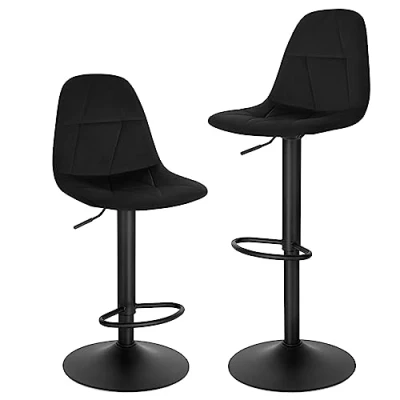 Image of Lestarain Bar Stools Set of 2 Adjustable &amp; Swivel Breakfast Kitchen Counter Pub Black Soft Velvet Barstools Chairs Dining with Backs Footrest