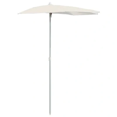 Image of vidaXL Garden Half Parasol with UV Protective &amp; Anti Fade Polyester Material, Sand Color, Strong Steel Pole, Round Outdoor Parasol, Easy to Use.