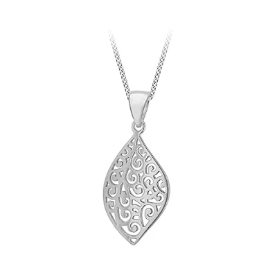 Image of Tuscany Silver Women&#039;s Sterling Curved Filigree Leaf Pendant on Panza Curb Chain 46 cm/18 inch