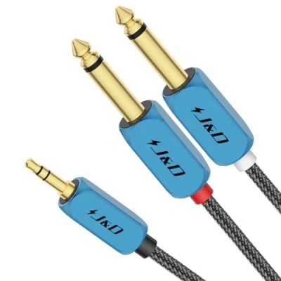 Image of J&amp;D 3.5mm to Dual 6.35mm Y Cable Splitter, 1/8 in TRS Male 1/4 TS Mono Stereo for Amplifiers/Mixers/Audio Recorders, with Nylon Braid Gold Plated Copper Shell, 1 M