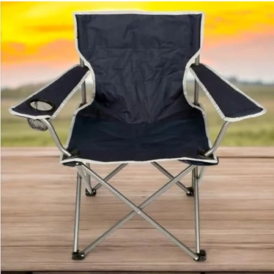 Image of 2 x Folding Camping Fishing Chair Lightweight Picnic with 600D Polyester &amp; Rip Stop Heavy Duty Steel Frame Arm Outdoor Cup Holder Portable Comfy for Adults Black
