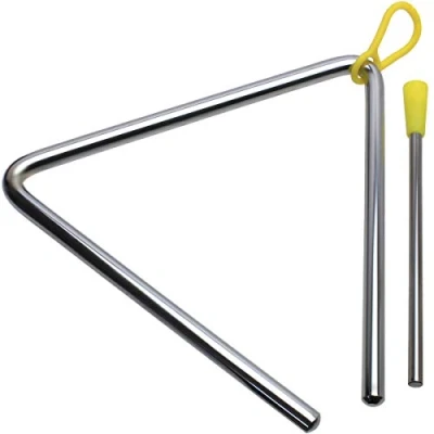 Image of iGadgitz Xtra U7203 Music Triangle Instrument, Percussion and Beater Silver Yellow