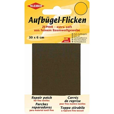 Image of Kleiber Extra Soft Fine Cotton Iron On Repair Tape, 30cm x 6 cm, Dark Brown