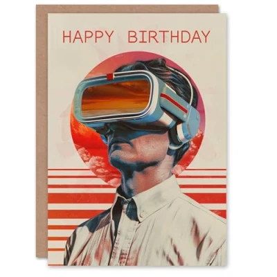 Image of Artery8 Birthday Card Retro Future VR Gaming Portrait For Him Man Male Dad Brother Son Papa Grandad Greeting