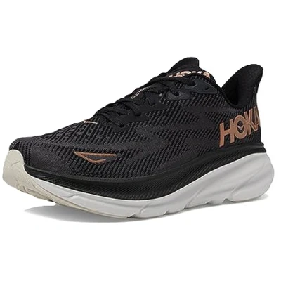Image of HOKA Clifton 9 Neutral running shoes, Women&#039;s, Size: 6, Black/rose gold Textile/synthetics