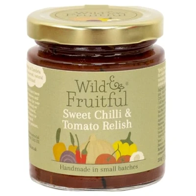 Image of Wild &amp; Fruitful Sweet Chilli Tomato Relish 200g Jar Spicy Condiment with Delicate Spices Hand Made in Cumbria