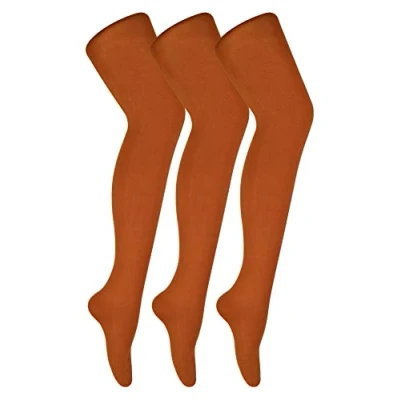 Image of Sock Snob 3 Pair Multipack Womens Coloured Opaque 80 Denier Tights Plain Block Colour (L, Potters Clay)