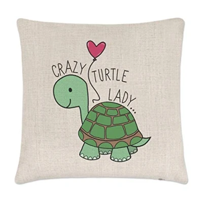 Image of Gift Base Crazy Turtle Lady Linen Cushion Cover
