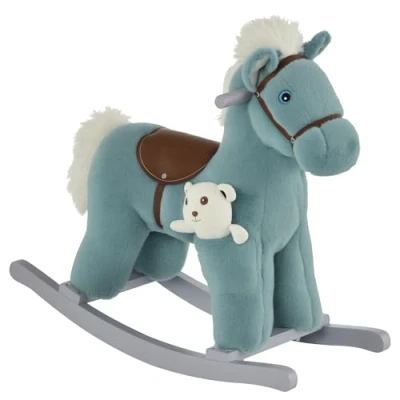 Image of HOMCOM Kids Plush Ride On Rocking Horse Toy Rocker with Realistic Sounds for Child 18 36 Months Blue
