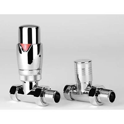 Image of Greenedhouse ZZ 3023 Oslo Straight Chrome TRV and Lock Shield Valve Set Thermostatic Radiator &amp; Towel Rail