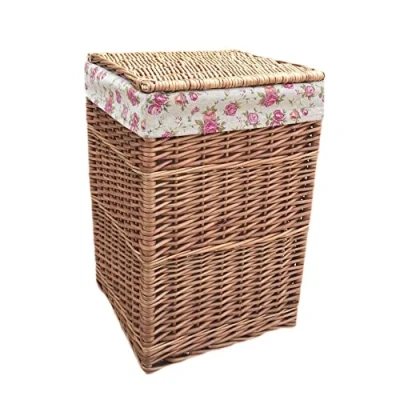 Image of Red Hamper H095R 1 Garden Rose Lining Light Steamed Small Square Laundry Wicker Basket