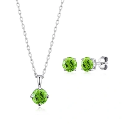 Image of Philip Jones Sterling Silver August (Peridot) Birthstone Necklace &amp; Earrings Set Created with Zircondia® Crystals