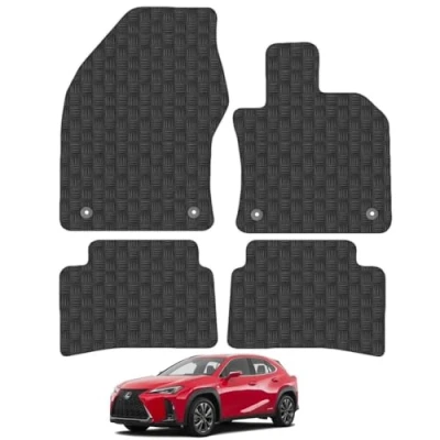 Image of 5mm Rubber Car Mats Compatible With Lexus Ux (2019+) Tailored Fit Floor Liner Set Accessory Black Custom 4 Pieces Anti Slip Backing, Heavy Duty &amp; Waterproof, Easy Clean