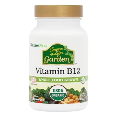 Image of NaturesPlus Source of Life Garden Organic Vitamin B12 1000 mcg methylcobalamin Active and Vegan Supplement Gluten Free 60 Capsules