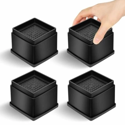 Image of MixDora Bed Risers 2 Inch Square Stackable Furniture Anti Slip Chair Raisers for Sofas Couches Table Set of 4 Pack Black (4 Pack, Inch)