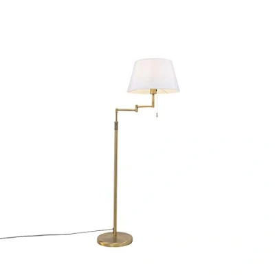 Image of Qazqa Floor lamp Bronze with White Shade and Adjustable arm Ladas Deluxe Modern Suitable for LED E27 1 Light Fabric Living Room I Bedroom