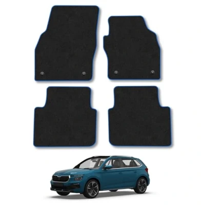 Image of Car Mats Compatible with Skoda Kamiq (2017 ) Tailored Fit Blue Carpet Floor Set Accessory Custom 4 Pieces Anti Slip Backing &amp; Binding Trim Edge