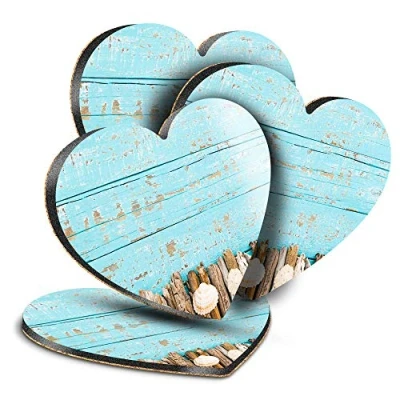 Image of Destination Vinyl ltd Great Coasters (Set of 4) Heart Seaside Drift Wood Sea Shells Drink Glossy Coasters/Tabletop Protection for Any Table Type #15789