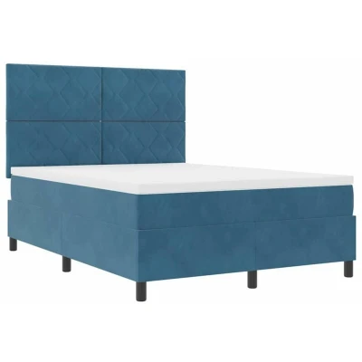 Image of vidaXL Box Spring Bed with Mattress &amp; LED Dark Blue 140x200 cm Velvet