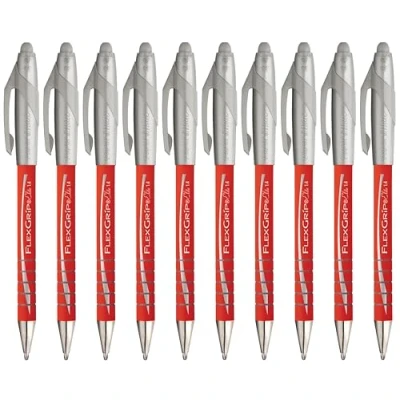 Image of Paper Mate Flexgrip Elite Retractable Ballpoint Pens Red Ink Large Broad 1.4mm Wide Point Pack of 10
