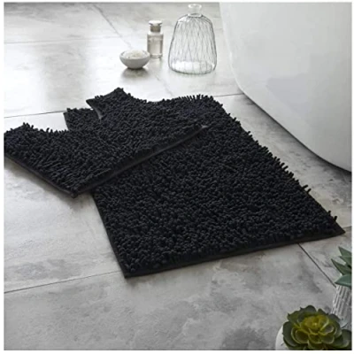 Image of Rapport Home Cotton Twist Bath and Pedestal Mat Set, Black, 80 x 50 2 cm