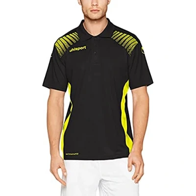Image of Uhlsport Men Goal Polo T Shirt Black/Limon Yellow, Small