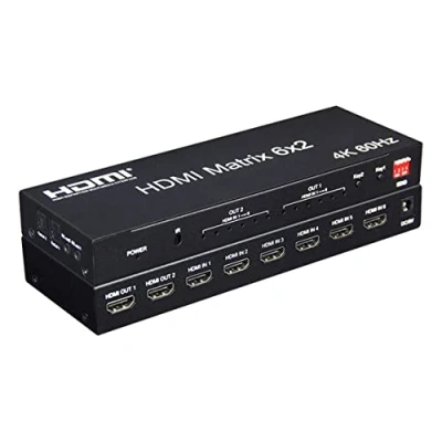 Image of 4K 60hz 6x2 HDMI Matrix 6 IN 2 OUT Splitter Switch 4x2 Audio Video Converter with EDID for PC TV Dual Monitor (6X2 Matrix)