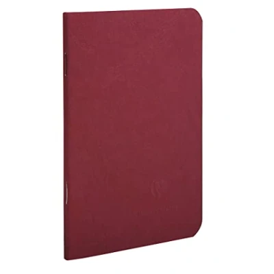 Image of Clairefontaine Ref 734162C Age Bag Staplebound Notebook (96 Pages) 9 x 14cm, Lined Rulings, 90gsm Brushed Vellum Paper Red Leather Effect Cover