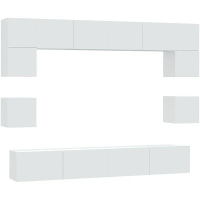 Image of vidaXL 8 Piece TV Cabinets Set Modern White Engineered Wood Storage Oriented Design Easy to Assemble Wall Mounted