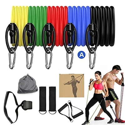 Image of DOREEM Resistance Bands Set Men, Exercise Workout with Handles, Door Anchor, Ankle Straps, Carry Bag, Home Fitness Gym Equipment for Training Tubes Women