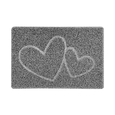 Image of Nicoman DOUBLE HEART Embossed Shape Door Mat Trapper Jet Washable Doormat (Use Indoor or Sheltered Outdoor), Small (60x40cm), Black with Grey