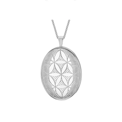 Image of Tuscany Silver Women&#039;s Sterling Rhodium Plated 20 x 31.5 mm Oval Art Deco Locket Pendant Curb Chain Necklace of Length 46 cm/18 Inch