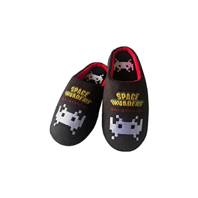 Image of Groovy Uk Space Invaders Rubber Sole Men&#039;s Mule Slippers, 8/10 UK, Black