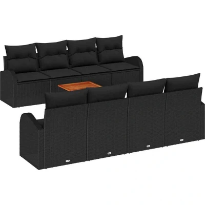 Image of vidaXL 9 Piece Garden Sofa Set with Cushions Black Poly Rattan Acacia