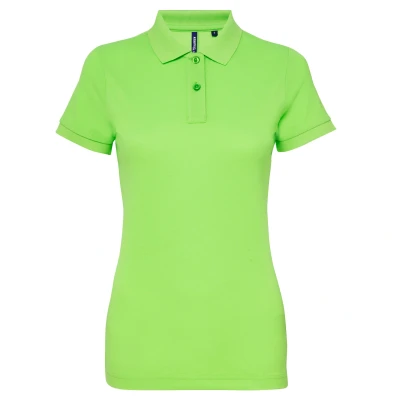 Image of Asquith &amp; Fox Womens/Ladies Short Sleeve Performance Blend Polo Shirt (Neon Green) Multicolour Size Large