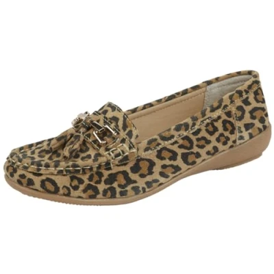 Image of Jo &amp; Joe Love Leather Nautical Womens Flat Shoes Leopard 6 UK