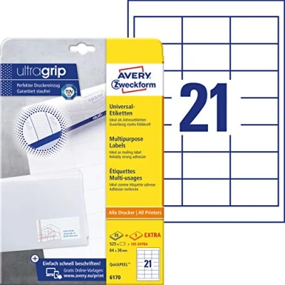Image of Avery Zweckform 6170 Labels 64 x 36 mm Quick Peel 25 Sheets