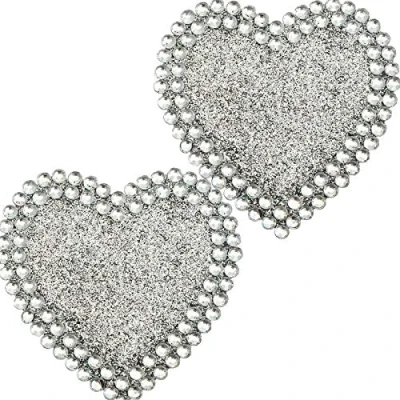 Image of 2X Diamante 5cm Heart Sticker Love Craft Card Making Scrapbook Silver Glitter