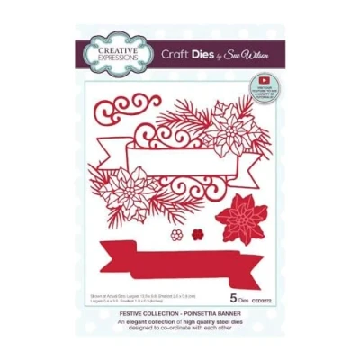 Image of Creative Expressions Sue Wilson Craft Die Poinsettia Banner, Brown, Size: 5.4 x 3.9 ins