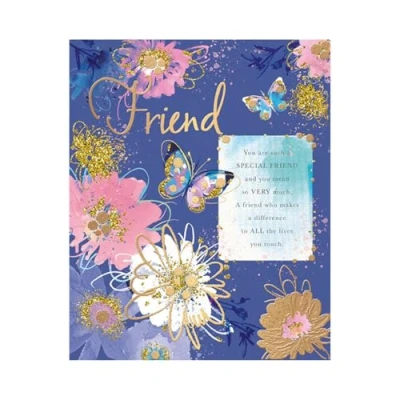 Image of Words &#039;n&#039; Wishes Artistic Female Relation &#039;Happy Birthday&#039; Greeting Card Friend A Copper Foil Finish &amp; Flitter Details Butterflies Flowers Abstract Her,Blue Purple Pink Gold Copper,227 x 184mm
