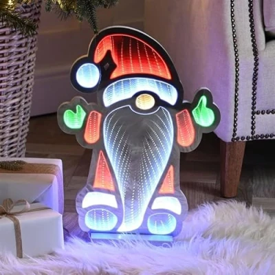 Image of Festive 40cm Infinity Standing Light Up Christmas Gnome Decoration, Santa Claus Lighted Outdoor Holiday Yard Sign