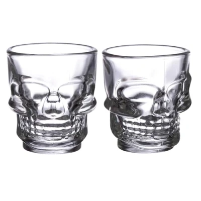 Image of Puckator Set of 2 Skulls and Roses Glass Skull Shot Glasses (60ml)