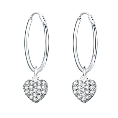 Image of 925 Sterling Silver Earrings Small Hoop with Dangling Love Heart Womens Hoops Diameter 16 mm Drop Dangle for Women Girls