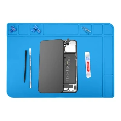 Image of MMOBIEL Soldering and Repair Mat Silicone 48 x 34 cm Heat Resistant up to 500C (932F) Workbench for Soldering, Cell Phone Electronics with Insulation Blue