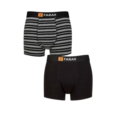 Image of Mens 2 Pack Farah Plain and Striped Cotton Classic Fitted Trunks Fine Stripe Black / Charcoal L