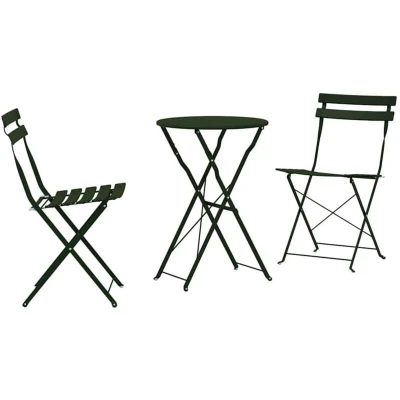 Image of vidaXL 3 Piece Folding Bistro Set Dark Green Steel