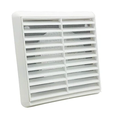 Image of Kair White Louvred Wall Vent Grille 155mm External Dimension with Flyscreen and Round 125mm 5 inch Rear Spigot