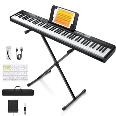 Image of Donner Piano Keyboard 88 Keys, Beginner Digital Velocity Sensitive Portable Electric with Stand, Sustain Pedal, Carrying Case and Stickers, DEP 1