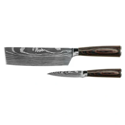 Image of Shinrai Knives Damascus Print 2 piece Knife Set Nakiri + Paring